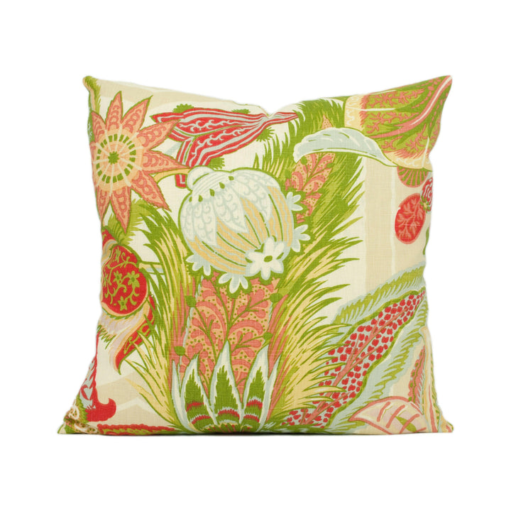 Schumacher - Zanzibar Linen Print - Melon - Art Deco Inspired Floral Cushion Cover - Handmade Throw Pillow - Designer Home Décor.