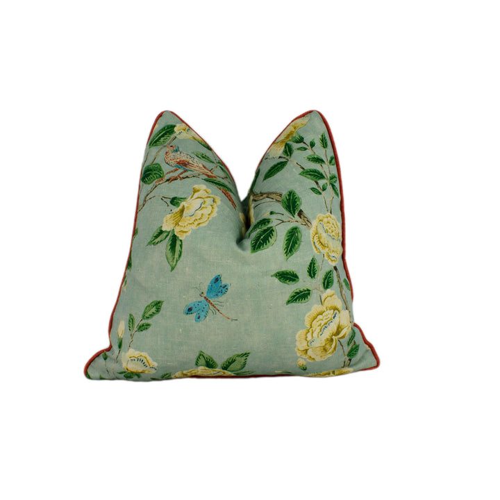 Sanderson - Andhara - Seaglass - Classic Flora and Fauna Chinoiserie Designer Cushion Cover - Luxury Throw Pillow - Handmade Home Décor.