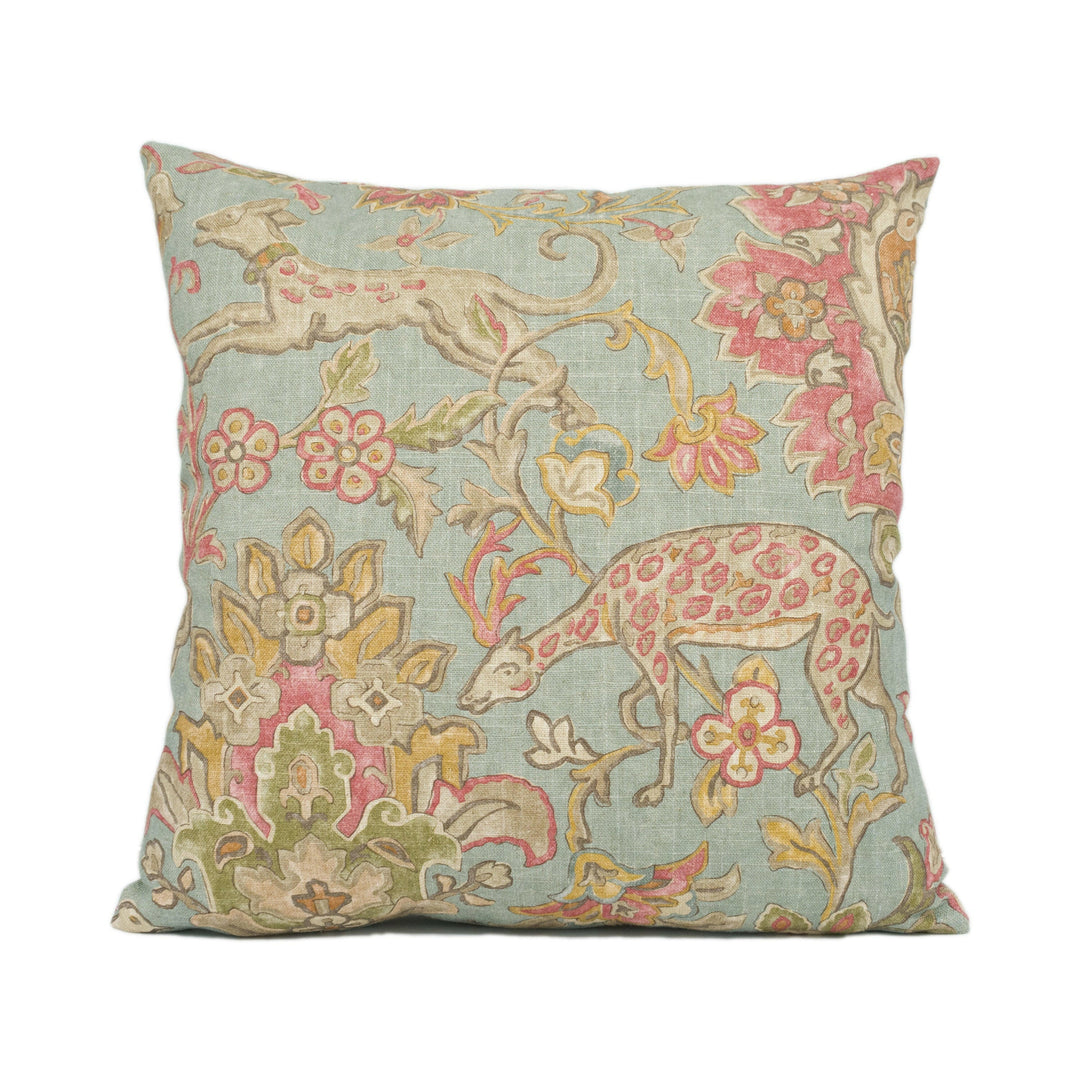 Mulberry - Wild Things - Teal - Fun Naïve Animal Scenes Floral Cushion Cover - Handmade Throw Pillow - Designer Home Décor.