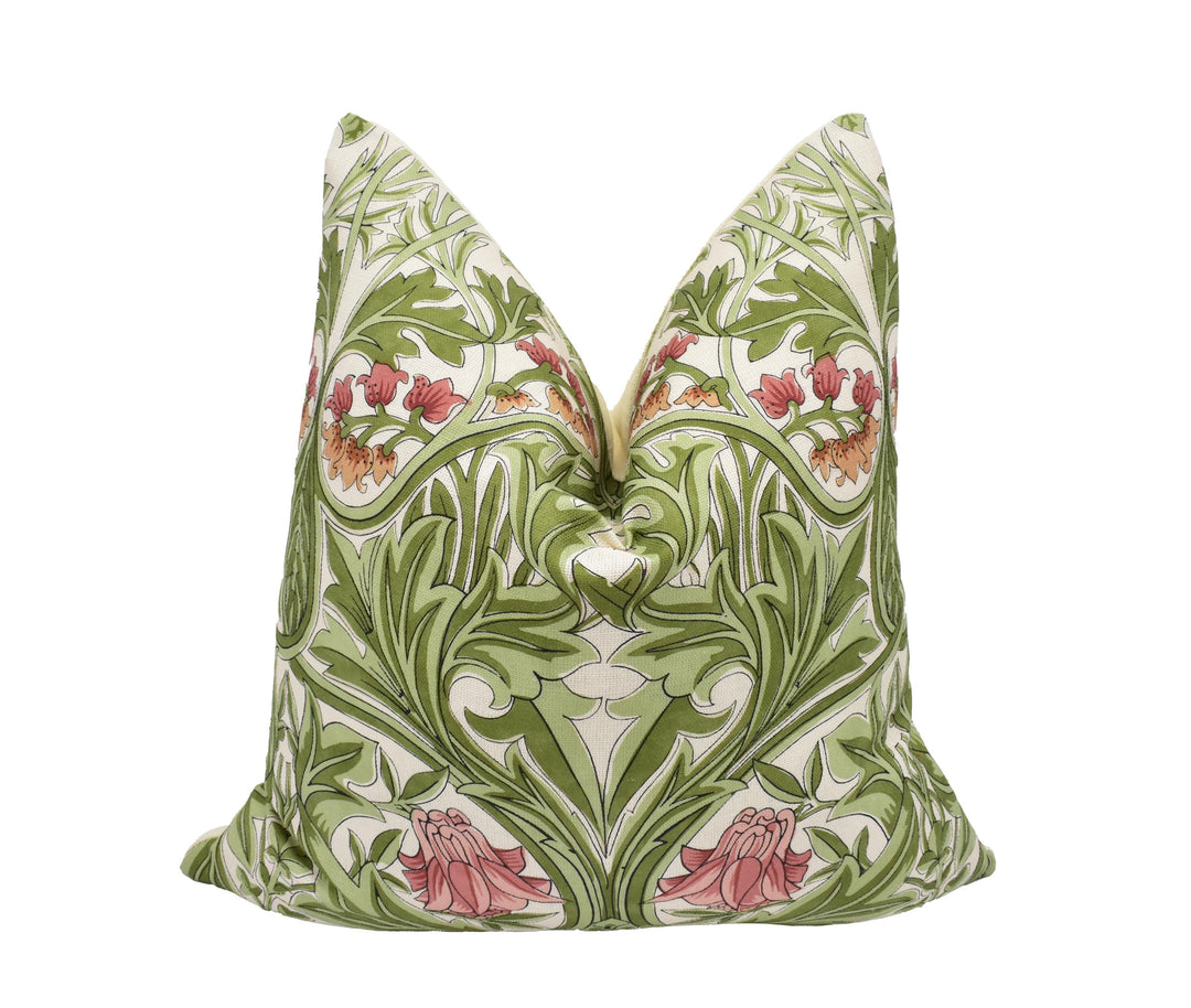 Morris &amp; Co Bluebell Leaf Green Sweet Briar Cushion Cover – William Morris Floral Pillow