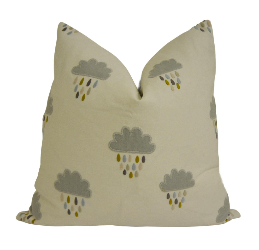 Scion - April Showers - Bourbon / Rubble / Honey - Delightful Embroidered Cloud Cushion Cover Handmade Throw Pillow Designer Home Decor.