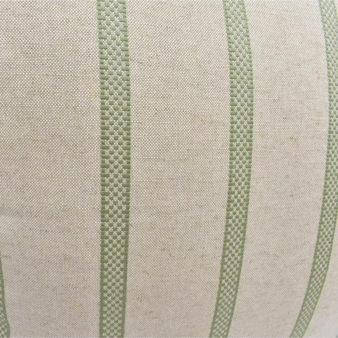 a close-up view of a fabric with a striped pattern, featuring vertical green stripes.
