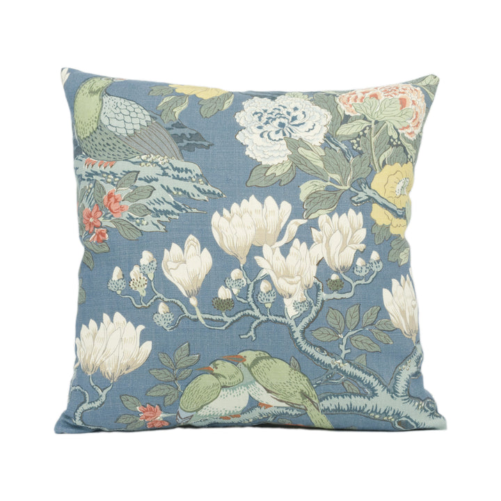 GP &amp; J Baker - Rockbird Signature - Teal - Exotic Magnolia Tree Pheasant Cushion Cover Handmade Throw Pillow Designer Home Décor