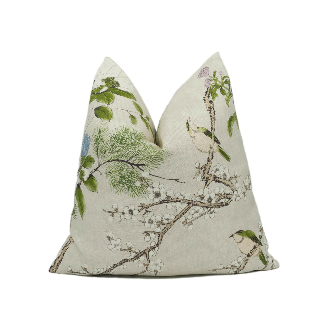 Thibaut - Katsura - Cream &amp; Lavender - Japanese Maple Floral Designer Cushion Cover - Cream Purple Bird Throw Pillow - Asian Inspired Pillow.