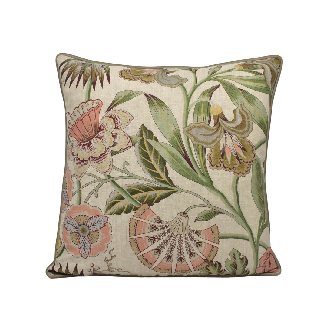 Anna French x Thibaut - Cleo - Red / Gold on Flax - 1920's Exotic Stylized Blooming Floral Designer Cushion Cover - Luxury Throw Pillow.