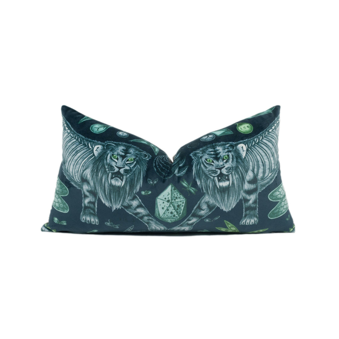 Enchanting Bold Maximalist Fantasy Extinct Animal Velvet Cushion Cover - Handmade Throw Pillow - Designer Home Décor.