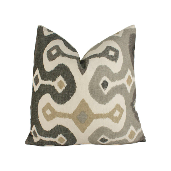 Martyn Lawrence Bullard x Schumacher - Darya Ikat - Stone - Authentic Ikat Designer Cushion Cover - Handmade Throw Pillow - Luxury Home.
