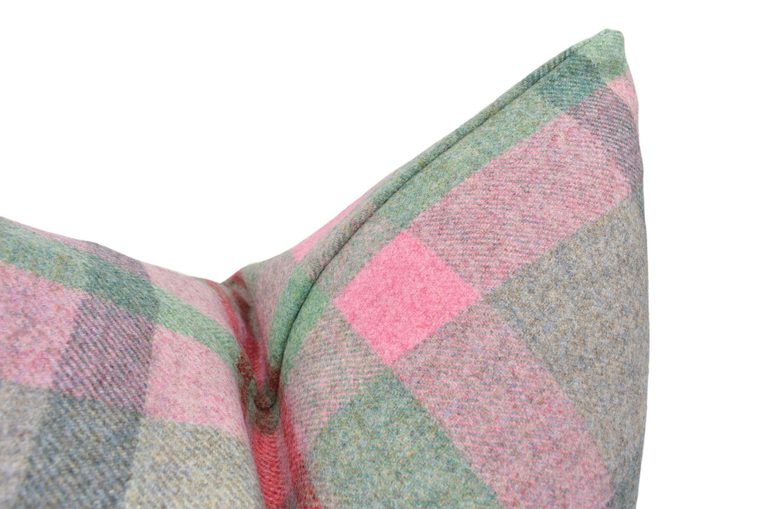 Abraham Moon - Melbourne - Aqua / Flamingo -  100% Wool Cushion Cover - Designer Plaid Pillow Cover - Handmade Custom Abraham Moon Pillow.