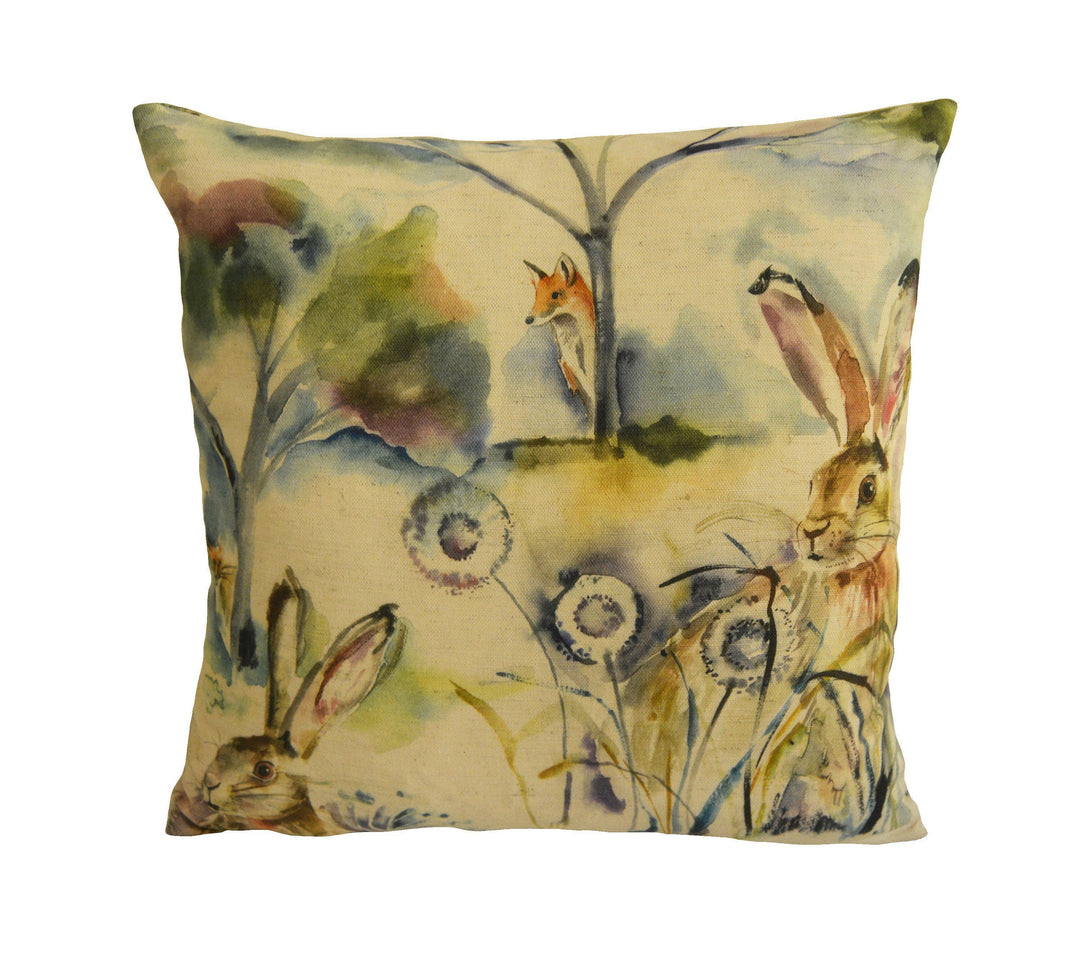 Voyage - Grassmere - Sweetpea -  Sweet Countryside Fox &amp; Hare Cushion Cover - Handmade Throw Pillow Designer Home Decor.