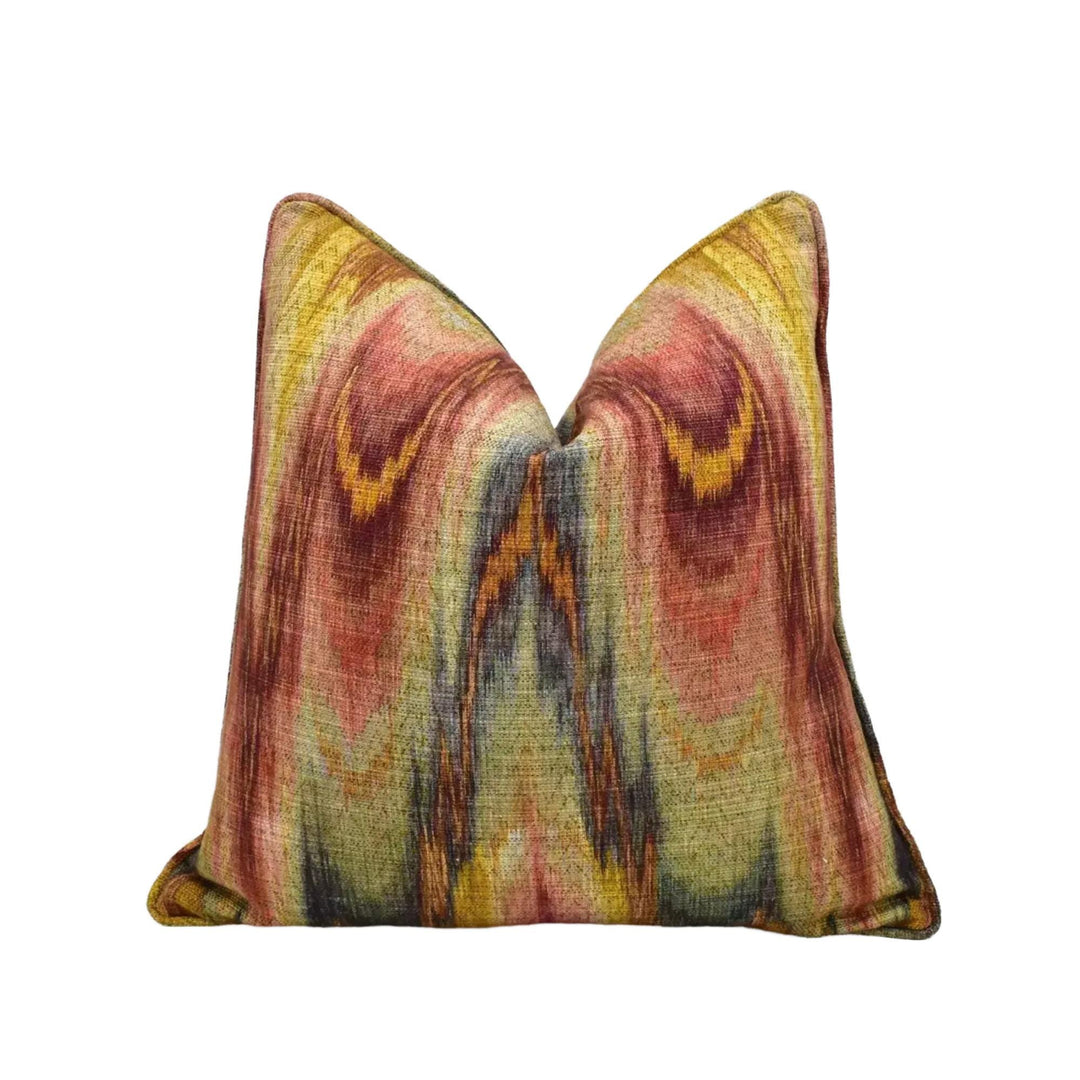 a colorful, patterned pillow with a vibrant design.