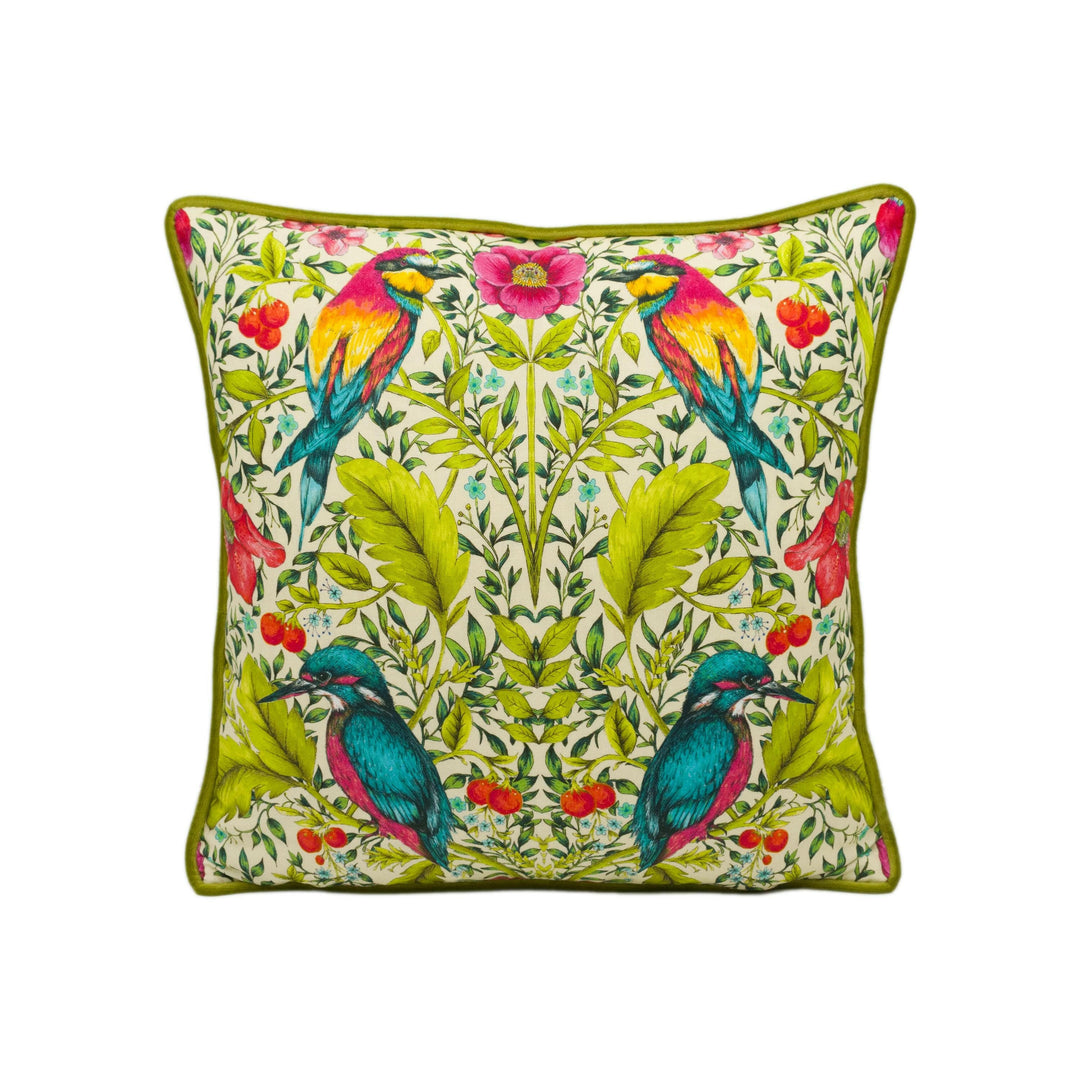 Blendworth Library - Lambourn - Peachy - Modern Funky Maximalist Bird Designer Cushion Cover - Luxury Throw Pillow - Handmade Home Décor.