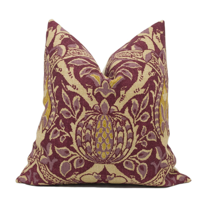 William Morris - Granada - Wine / Linen - Ornate Fruit Trellis Cushion Cover - Handmade Throw Pillow - Designer Home Décor.
