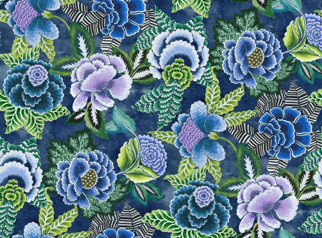 Designers Guild - Rose De Damas Velours - Indigo - Designer Floral Velvet Cushion Cover - Geometric Pillow Cover - Statement Floral Pillow.