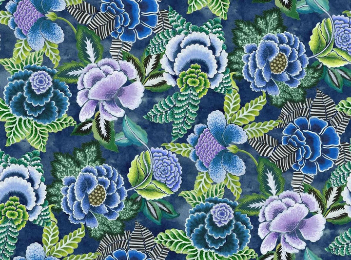 Designers Guild - Rose De Damas Velours - Indigo - Designer Floral Velvet Cushion Cover - Geometric Pillow Cover - Statement Floral Pillow.