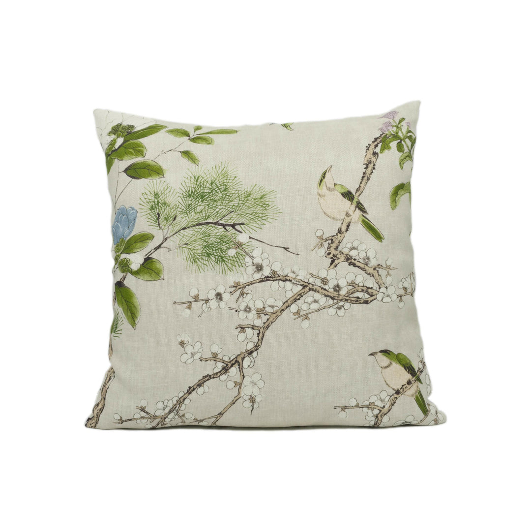 Thibaut - Katsura - Cream &amp; Lavender - Japanese Maple Floral Designer Cushion Cover - Cream Purple Bird Throw Pillow - Asian Inspired Pillow.