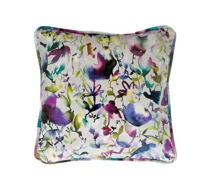 Voyage - Lucent - Indigo - Stunning Sophisticated Watercolour Floral Velvet Cushion Cover - Handmade Throw Pillow Designer Home Decor.