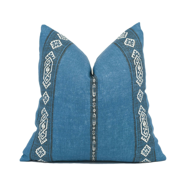 Carolina Irving - Alexandria - Indigo - Blue Aztec Striped Cushion Cover - Bohemian Stripe Designer Pillow Cover - Classic Handmade Linen.