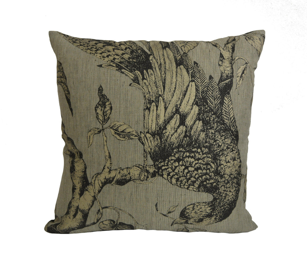 Zoffany - Darnley Toile - Empire Grey - Stunning Sophisticated Metallic Bird Cushion Cover - Handmade Throw Pillow Designer Home Decor.