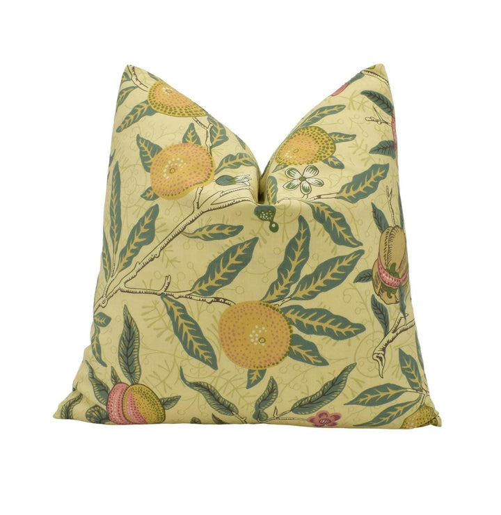 William Morris -  Fruit Major - Ivory / Teal - Traditional Trailing Fruits &amp; Floral Classic English Designer Cushion Cover - Luxury Handmade.
