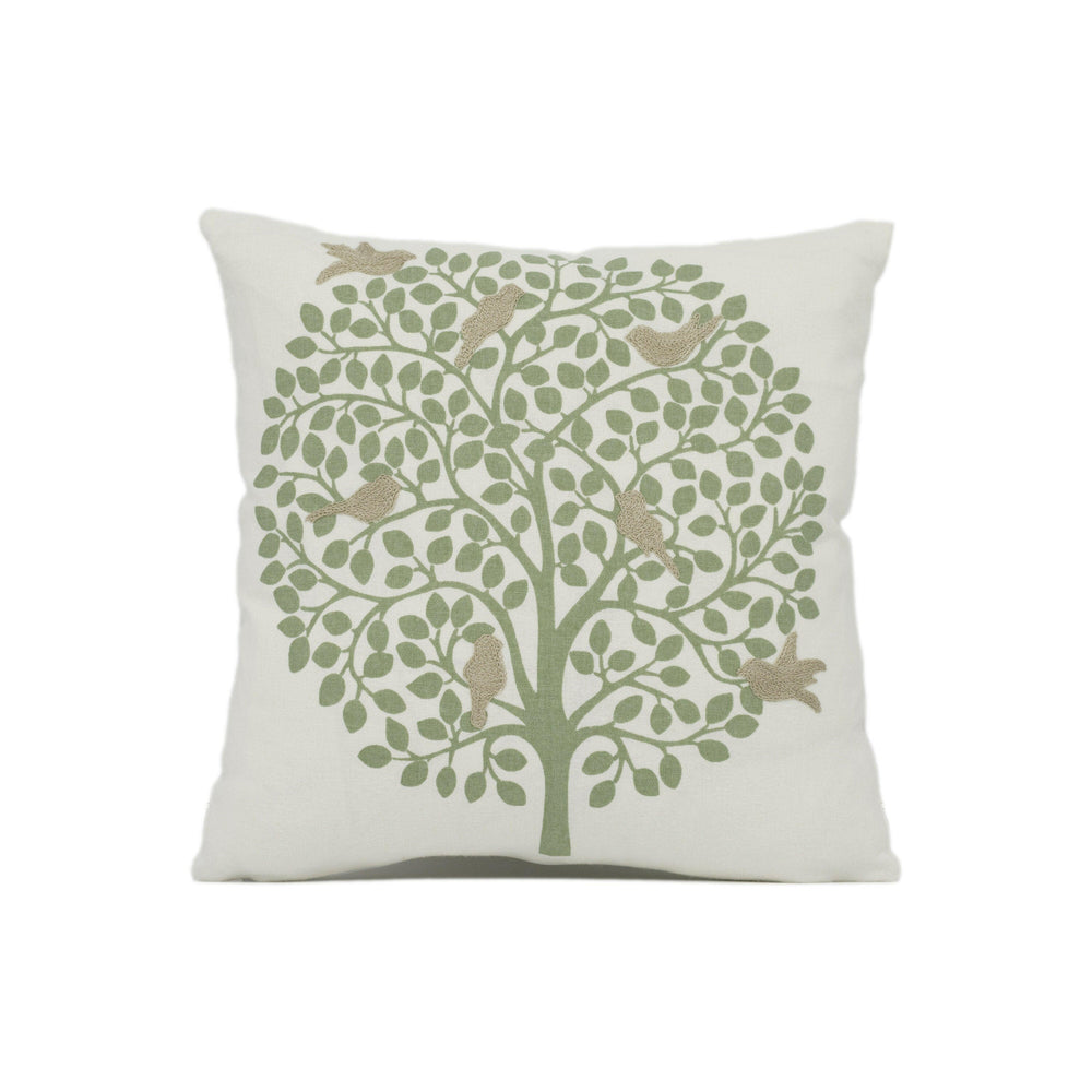 Sanderson - Bay Tree - Celadon - Stylized Tree and Embroidered Bird Cushion Cover - Handmade Throw Pillow - Designer Home Décor.