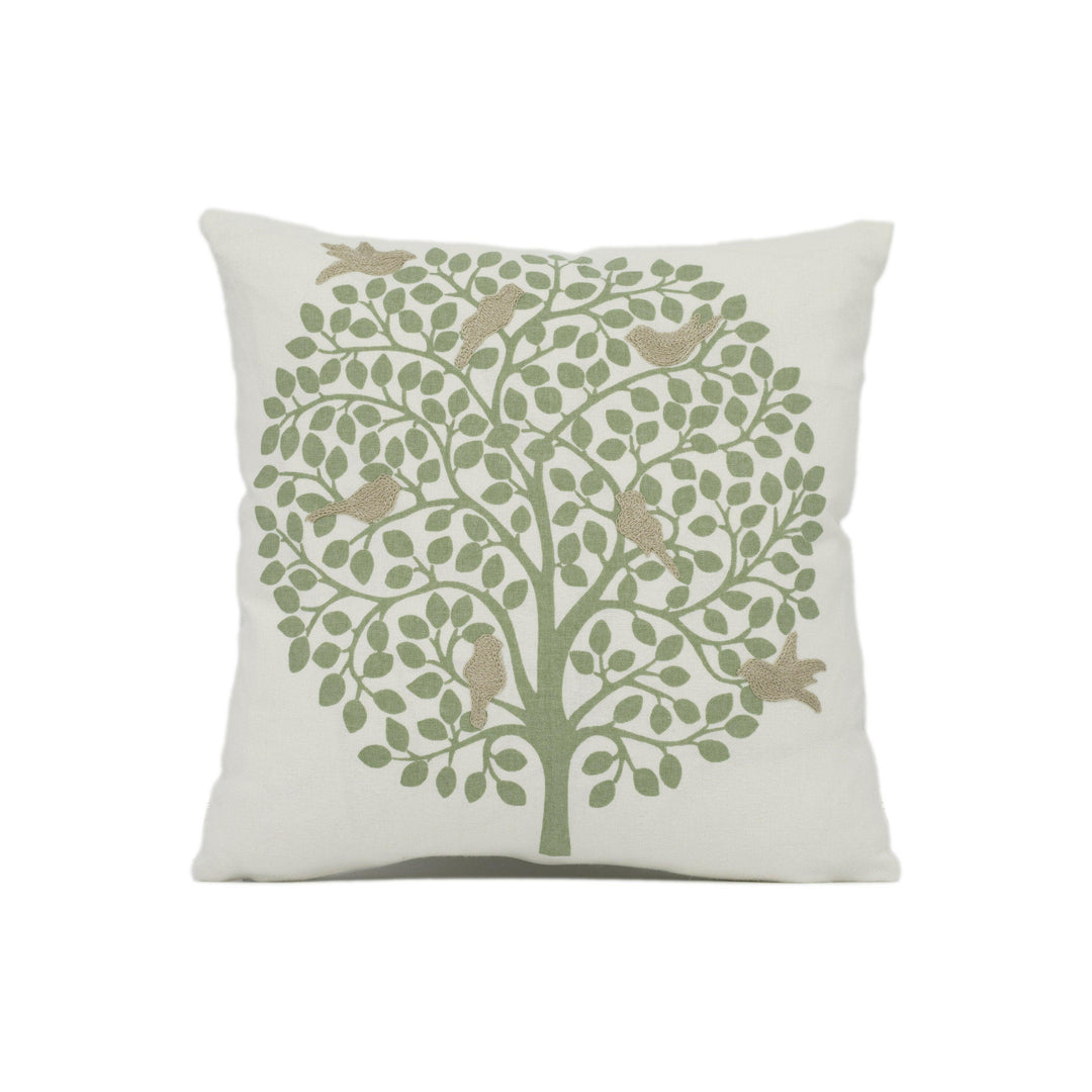 Sanderson - Bay Tree - Celadon - Stylized Tree and Embroidered Bird Cushion Cover - Handmade Throw Pillow - Designer Home Décor.