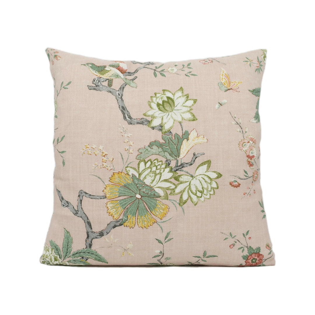 GP & J Baker - Oriental Bird Signature - Blush - Graceful Trailing Bird Chinoiserie Designer Cushion Cover - Luxury Throw Pillow Handmade.