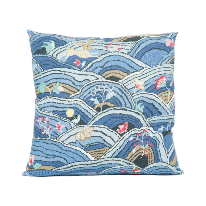 Schumacher - Rolling Hills - Blues - Whimsical Animal Landscape Designer Cushion Cover - Handmade Throw Pillow - Luxury Home Decor.