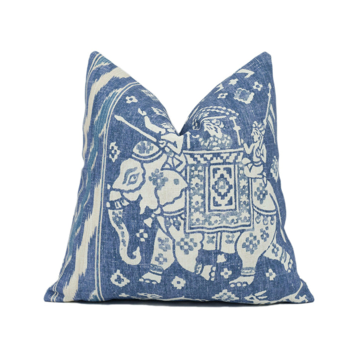 Brunschwig & Fils - Aralam Print - Indigo / Blue - Indian Caravan Inspired Cushion Cover - Handmade Throw Pillow - Designer Home Décor.