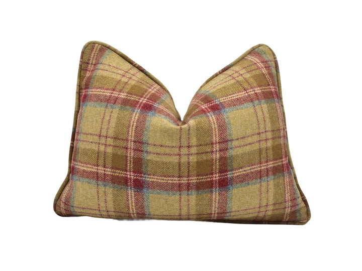 Abraham Moon - Heritage - Scarlet - 100% Wool Cushion Cover - Designer Plaid Pillow Cover - Handmade Wool Moon Pillow Cover - Red and Beige.