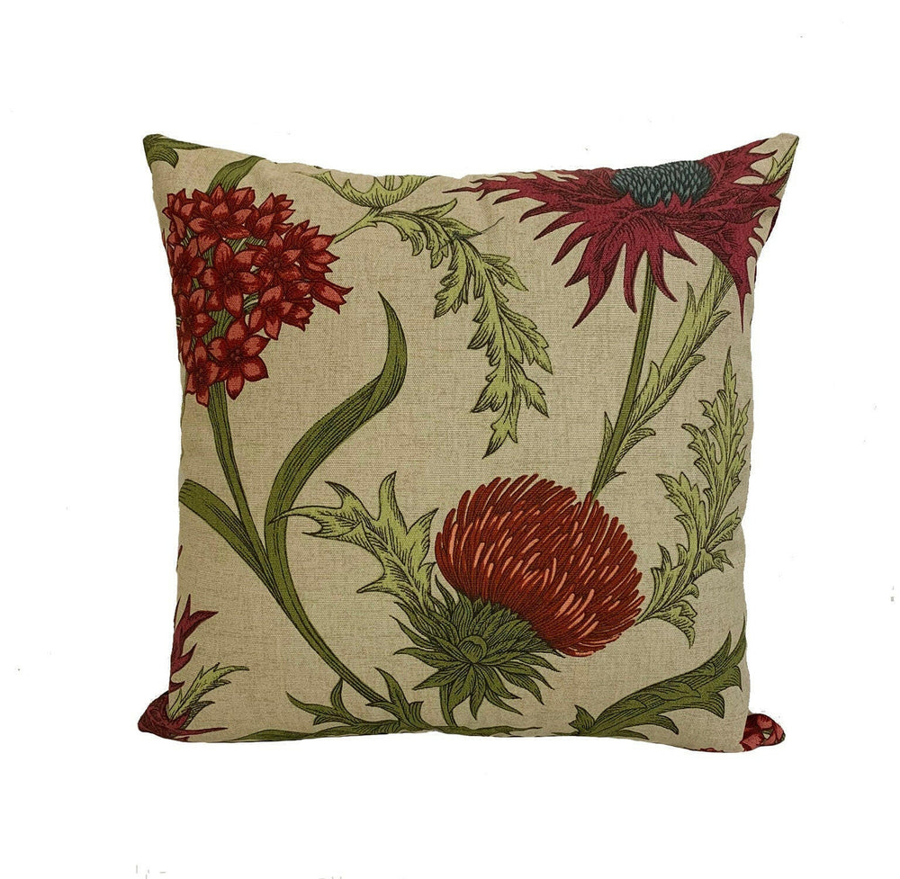 ILiv - Acanthium - Garnet - Cosy Farmhouse Floral Thistle Cushion Cover - Handmade Throw Pillow - Designer Home Décor.