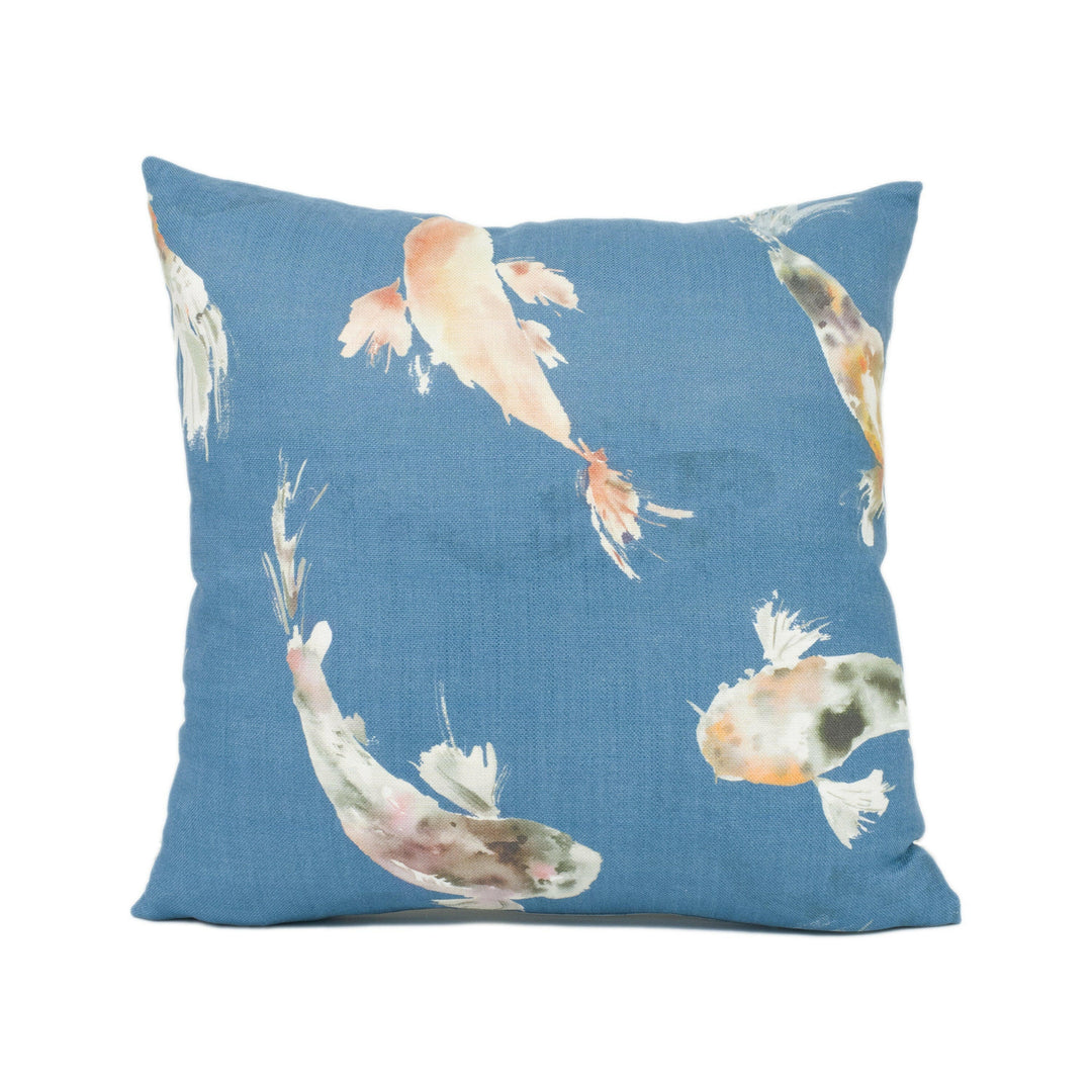 Voyage - Koi Carp - Cobalt - Painterly Watercolour Japanese Fish Pond Cushion Cover - Handmade Throw Pillow - Designer Home Décor.