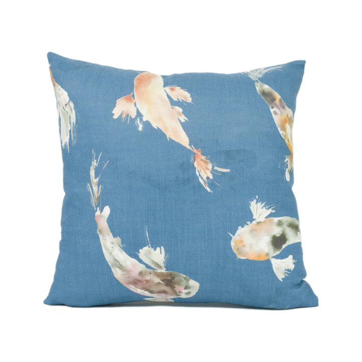 Voyage - Koi Carp - Cobalt - Painterly Watercolour Japanese Fish Pond Cushion Cover - Handmade Throw Pillow - Designer Home Décor.