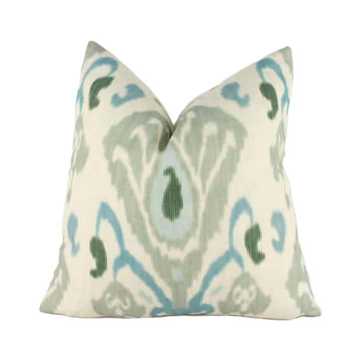 Zoffany - Annapurna - Sky / Linen - Relaxed Semi-Abstract Ikat Inspired Cushion Cover - Handmade Throw Pillow Designer Home Decor.