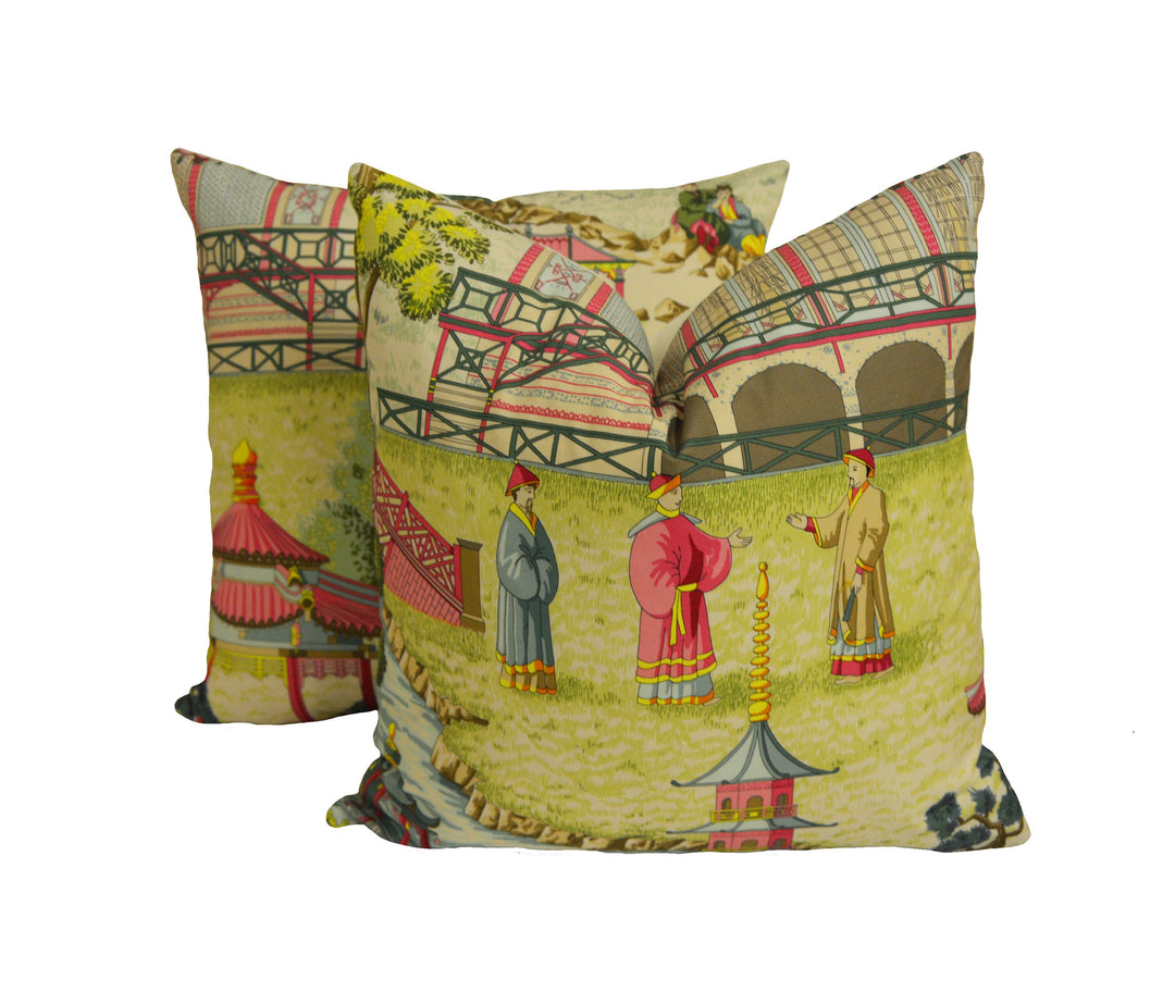 Manuel Canovas - Pagoda - Rose -  Beautiful Chinese Garden Designer Cushion Cover - Handmade Throw Pillow - Designer Home Decor