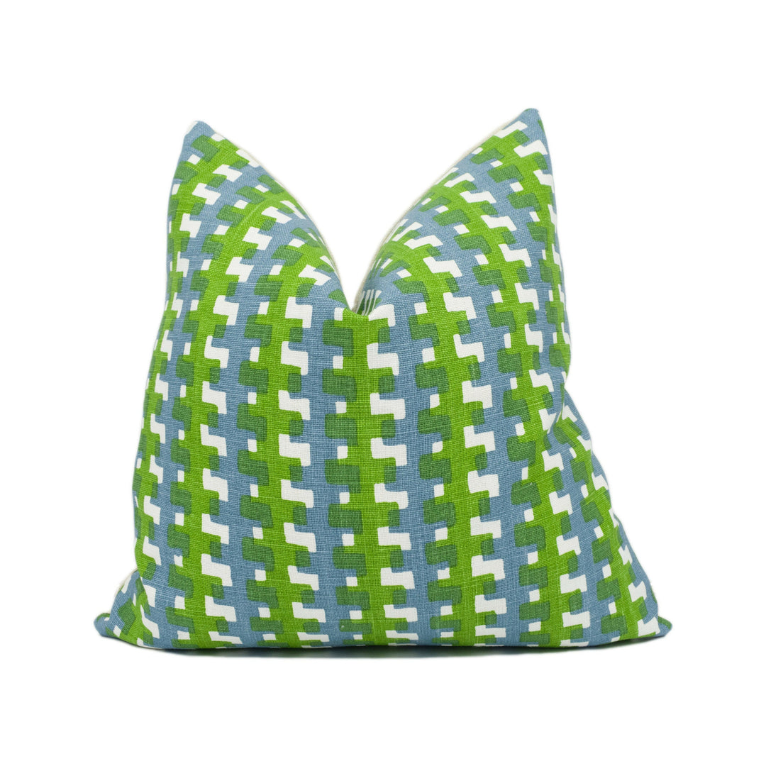 Christopher Farr - Cremaillere - Green - Raoul Dufy Inspired Geometric Check Cushion Cover - Handmade Throw Pillow - Designer Home Décor.