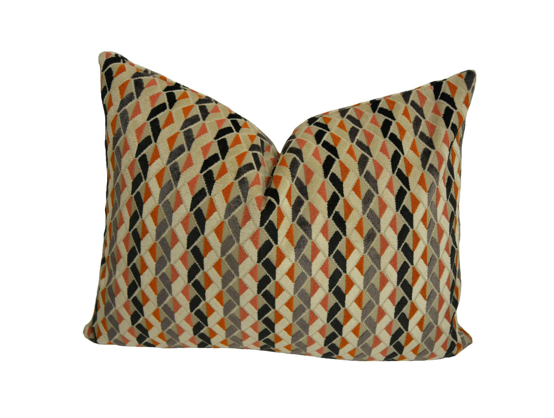 Camengo - Enchanteur - Cognac - Multi Coloured Plush Ciselé 3D Designer Velvet Cushion Cover - Luxury Throw Pillow - Handmade Home Decor.