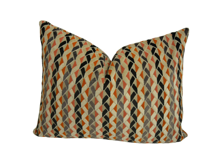 Camengo - Enchanteur - Cognac - Multi Coloured Plush Ciselé 3D Designer Velvet Cushion Cover - Luxury Throw Pillow - Handmade Home Decor.