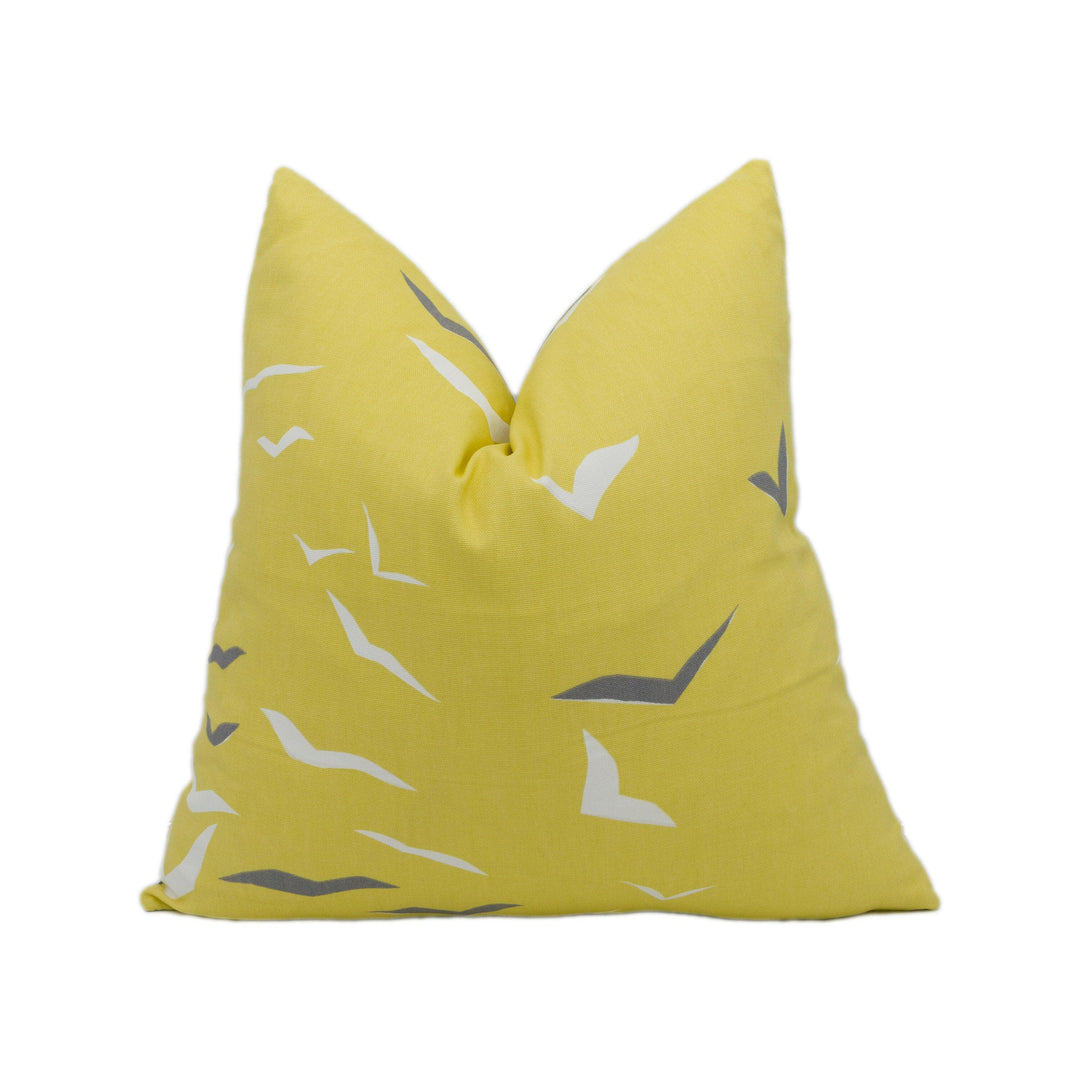 Scion - Flight - Lemon / Gull / Chalk - Retro Birds in Flight Cushion Cover - Handmade Throw Pillow - Designer Home Décor.