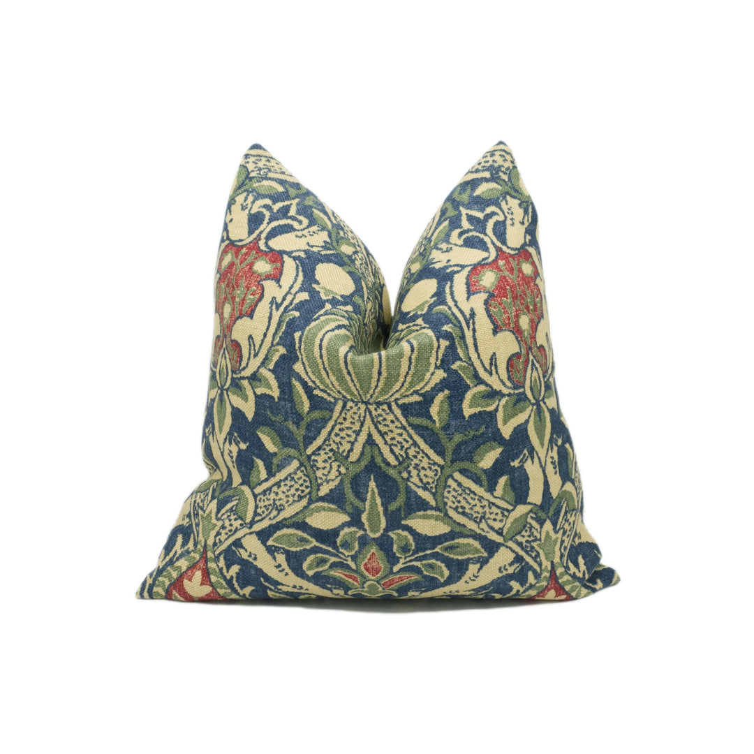 William Morris - Granada - Indigo / Red - Ornate Fruit Trellis Cushion Cover - Handmade Throw Pillow - Designer Home Décor.