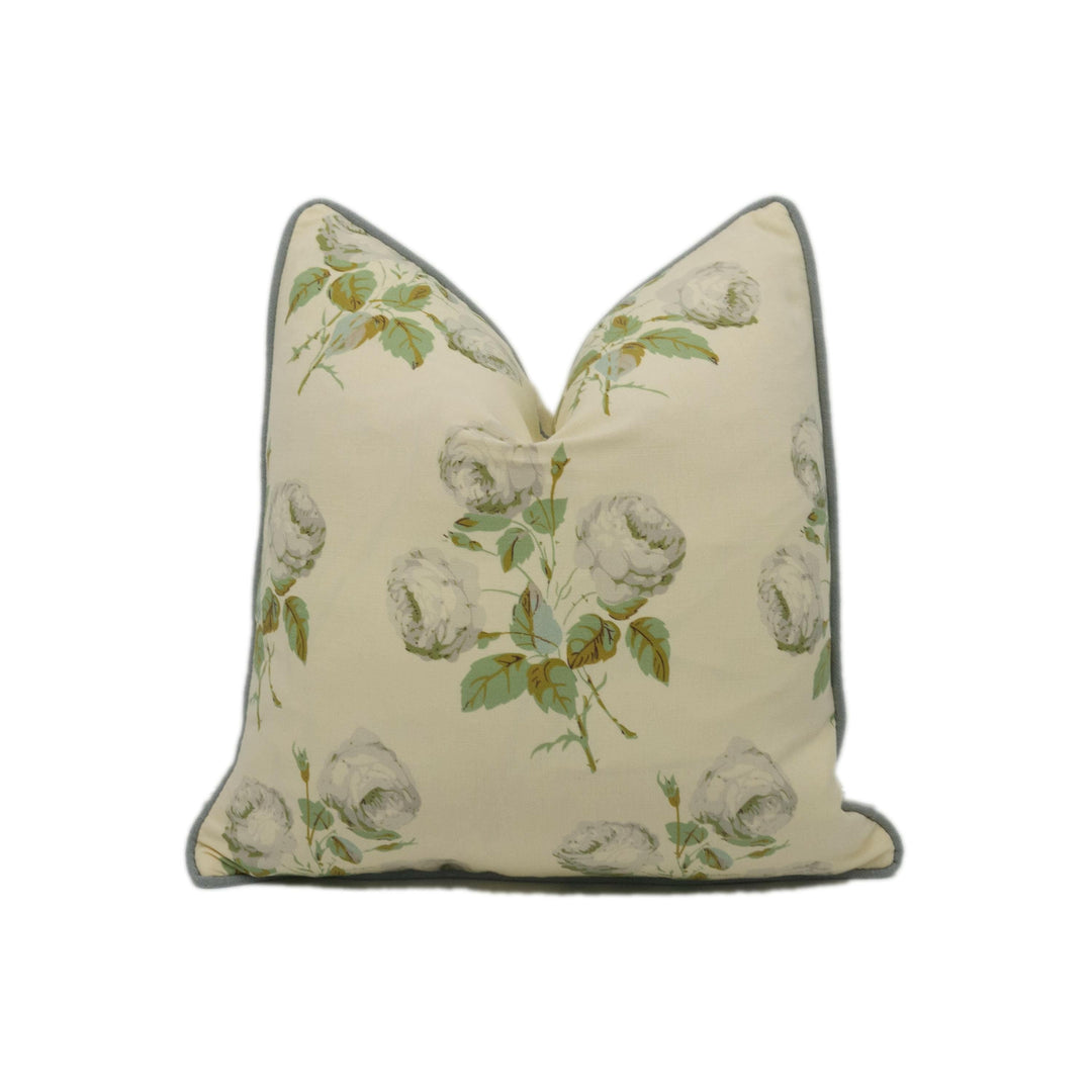 Colefax and Fowler - Bowood - Grey / Green Linen Union - Classic Floral Designer Cushion Cover - Handmade Throw Pillow Luxury Home Décor.