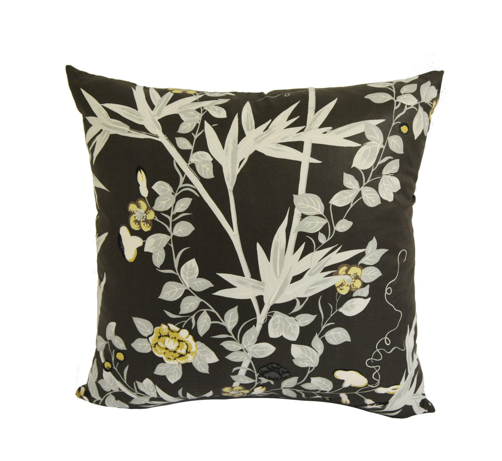 Scalamandre - Jardin De Chine - Espresso - Grand Floral Chinoiserie Designer Cushion Cover - Handmade Throw Pillow - Luxury Home Decor.
