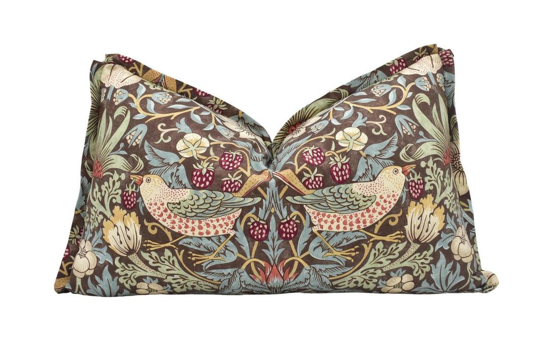 William Morris - Strawberry Thief - Chocolate / Slate - Stunning Iconic Morris Designer Cushion Cover Floral Butterfly Flange Pillow Cover.