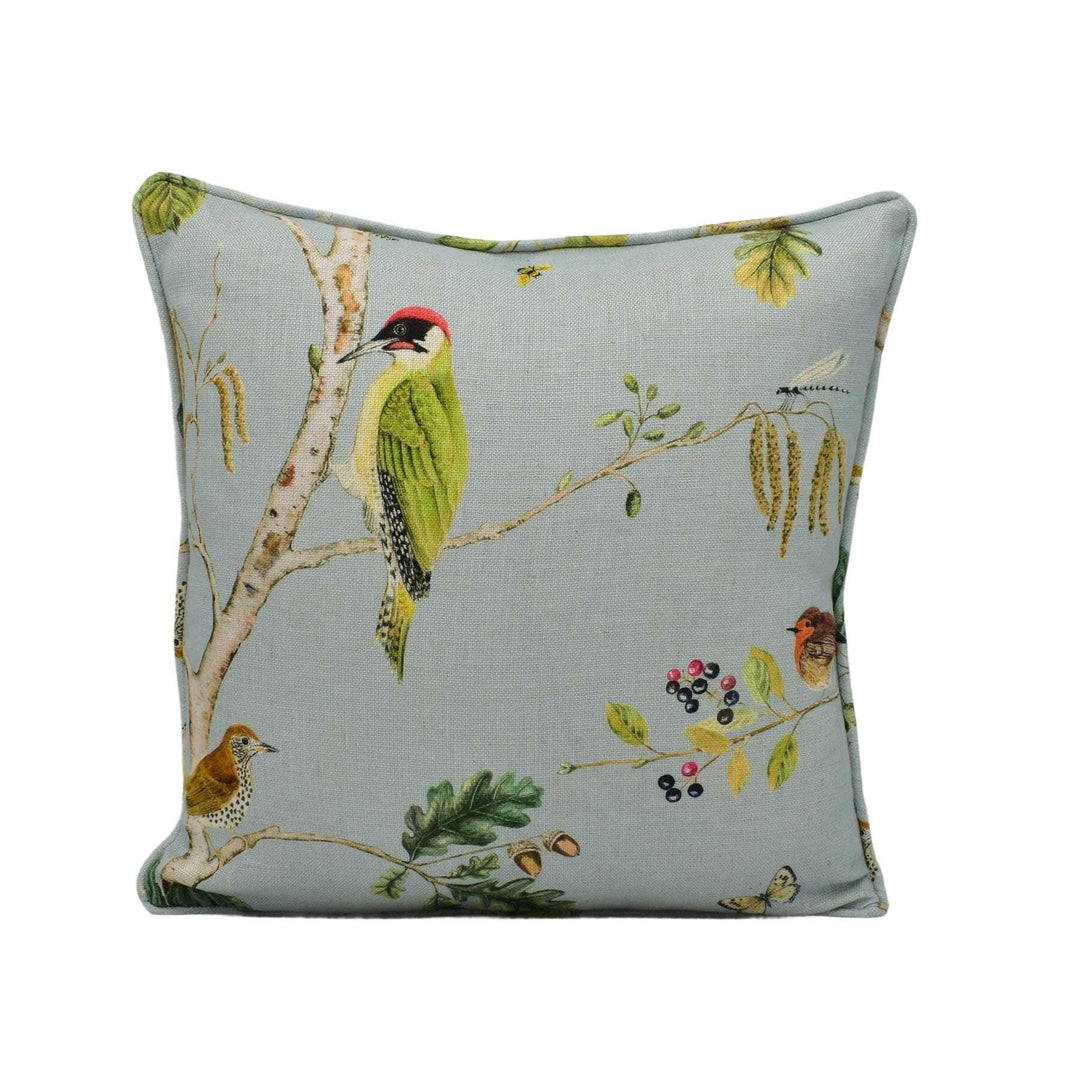 Sanderson - Woodland Chorus - Sky Blue / Multi - Bestselling Delicate Floral Birds &amp; Foliage Designer Cushion Cover - Luxury Throw Pillow.