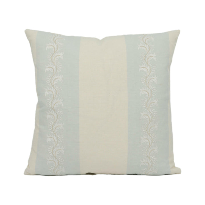 Colefax and Fowler - Feather Stripe - Aqua - Understated Embroidered Cushion Cover - Handmade Throw Pillow - Designer Home Décor.