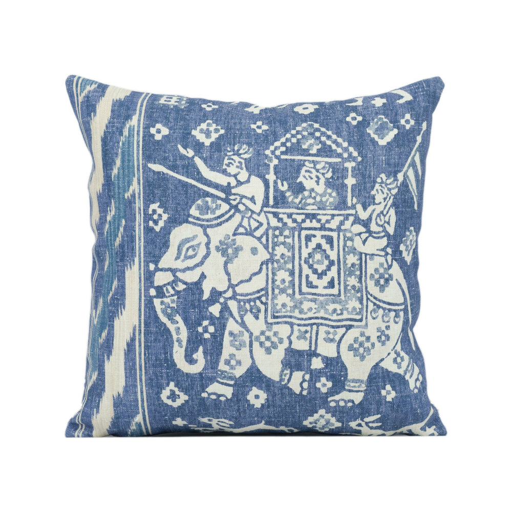 Brunschwig & Fils - Aralam Print - Indigo / Blue - Indian Caravan Inspired Cushion Cover - Handmade Throw Pillow - Designer Home Décor.