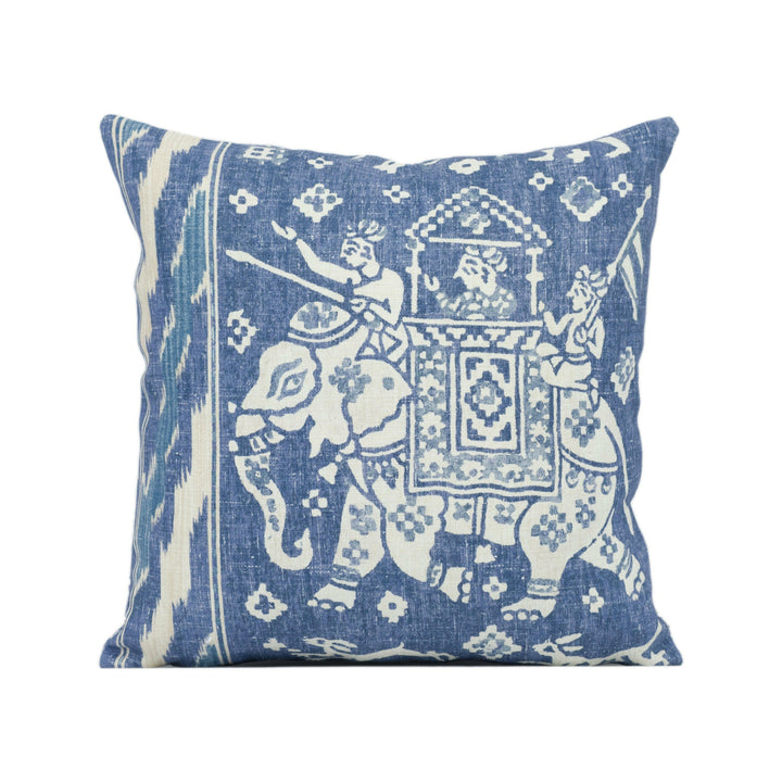 Brunschwig & Fils - Aralam Print - Indigo / Blue - Indian Caravan Inspired Cushion Cover - Handmade Throw Pillow - Designer Home Décor.