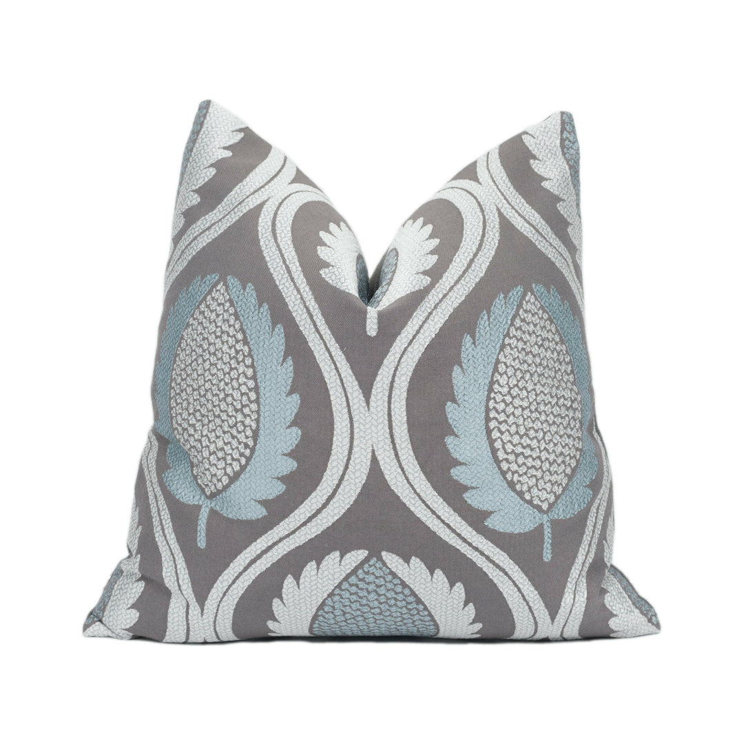 Jane Churchill - Carus - Aqua / Charcoal - Laurel Leaf Trellis Cushion Cover Handmade Throw Pillow Designer Home Décor.