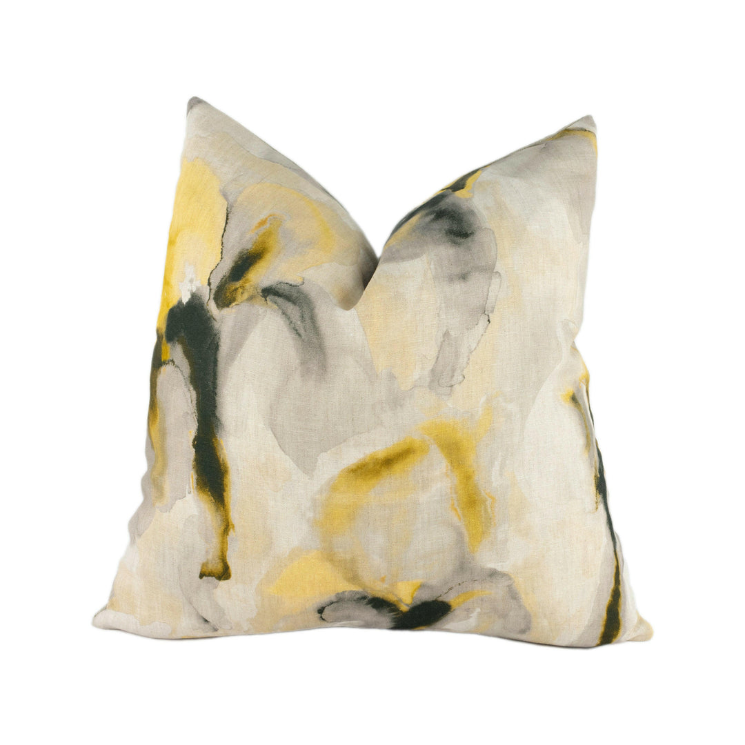 Zoffany - Water Iris - Gold / Charcoal - Abstract Water Lily Cushion Cover - Handmade Brushstroke Throw Pillow Designer Home Decor.