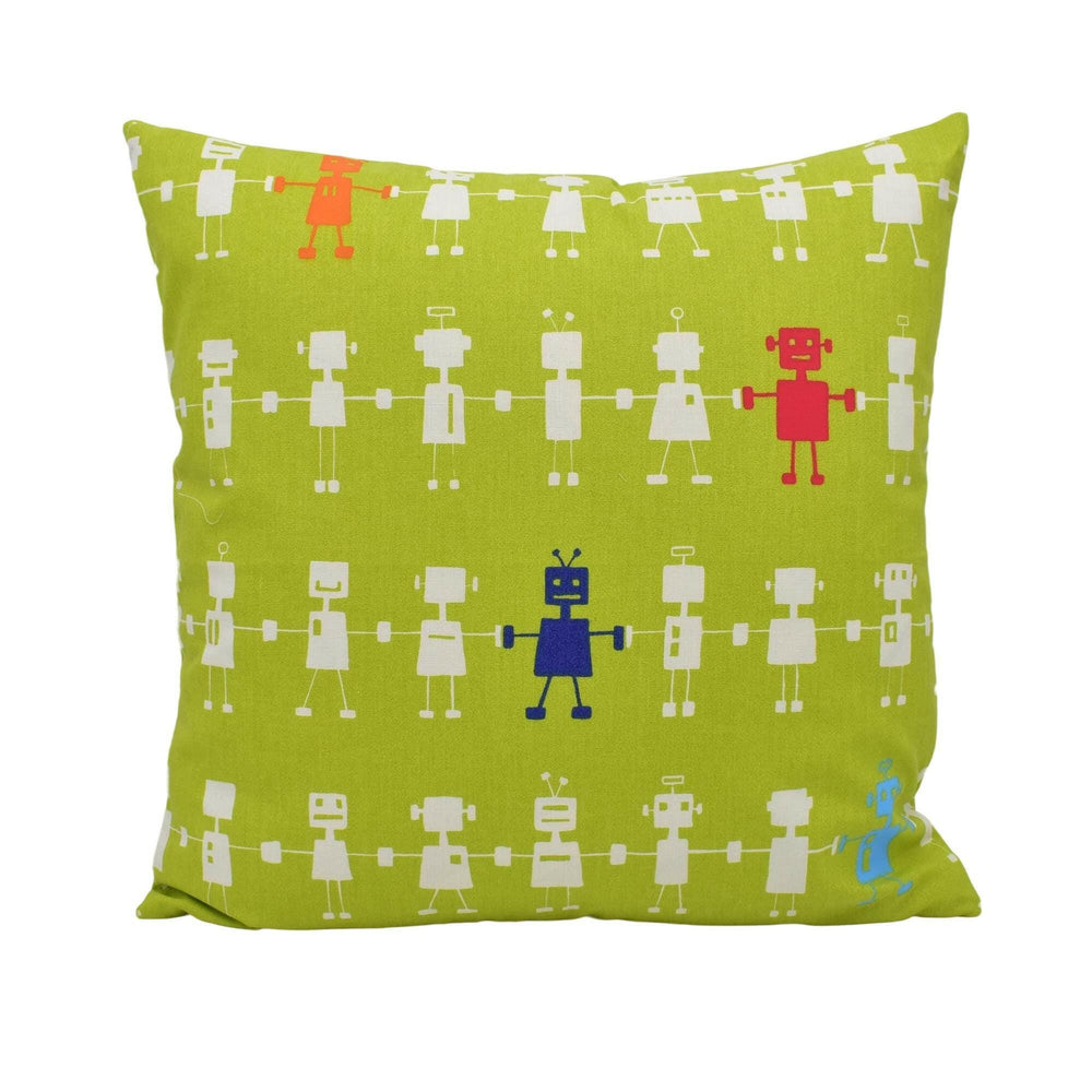 Harlequin - Reggie Robot - Lime / Multi - Funky Retro Robot Design Cushion Cover - Bold Kids Luxury Throw Pillow - Fun Handmade Home Decor.