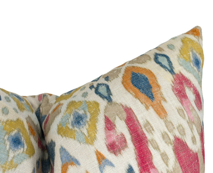 Jane Churchill - Jaru - Red / Multi - Exuberant Antique Ikat Designer Cushion Cover -Handmade Throw Pillow - Luxury Home Décor.